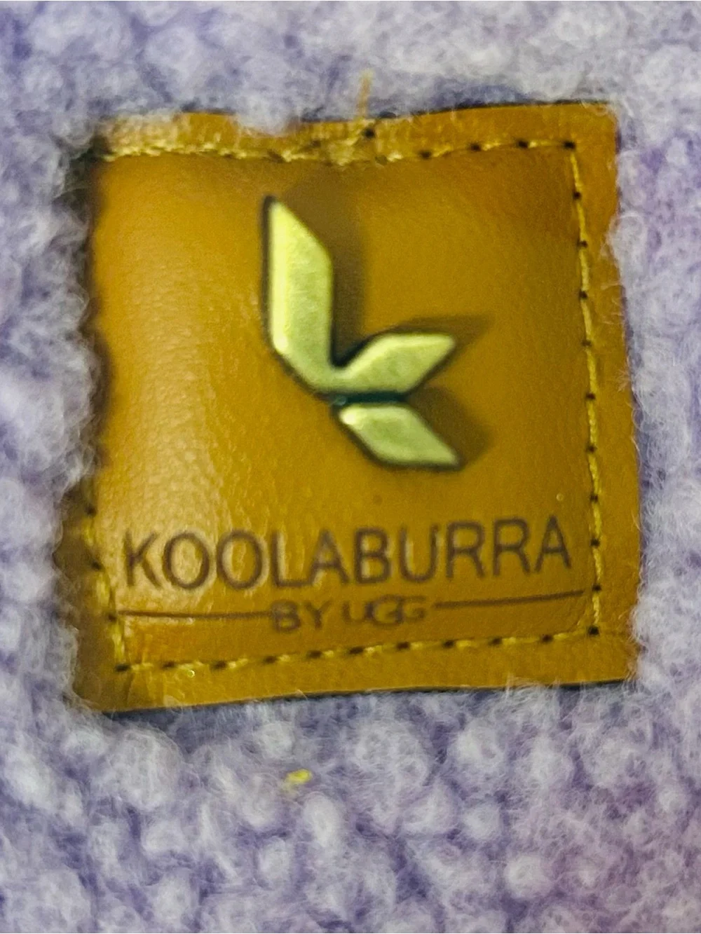 UGG Koolaburra Lavender Cable Knit Beanie with Leather Logo Patch